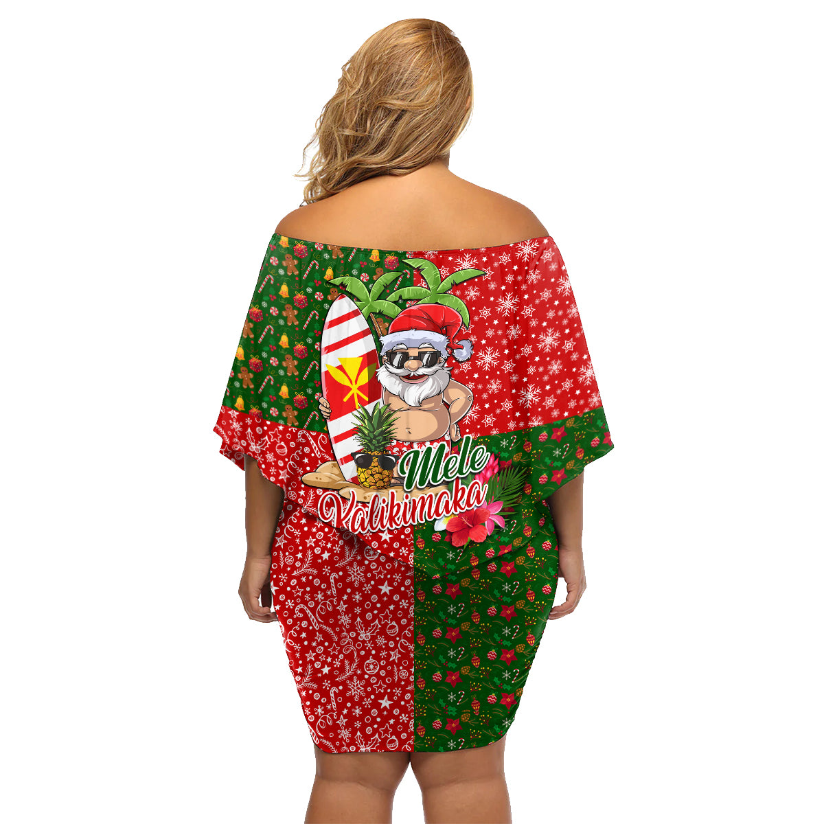 Hawaii Christmas Family Matching Off Shoulder Short Dress and Hawaiian Shirt Mele Kalikimaka Kanaka Maoli - Wonder Print Shop
