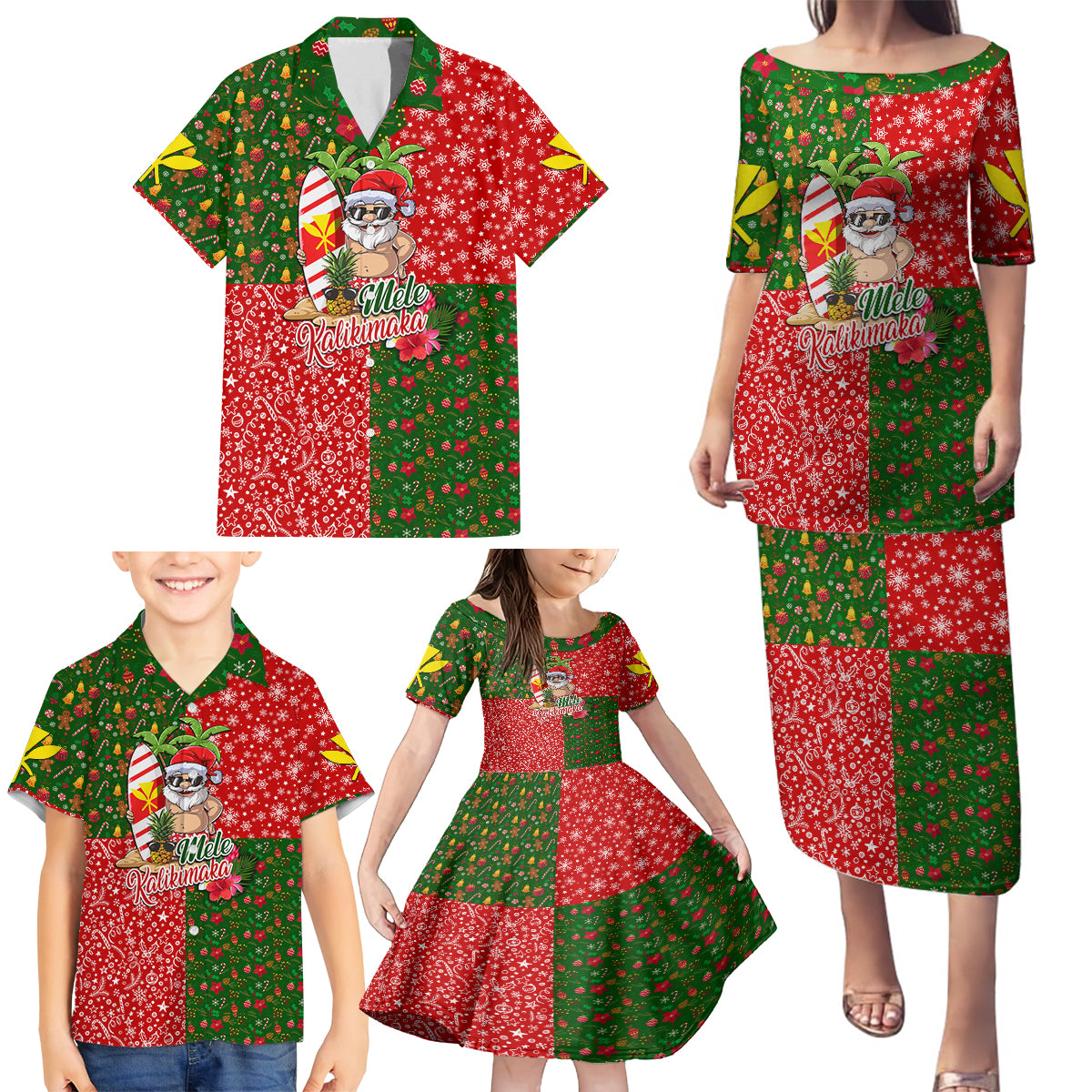Hawaii Christmas Family Matching Puletasi Dress and Hawaiian Shirt Mele Kalikimaka Kanaka Maoli - Wonder Print Shop