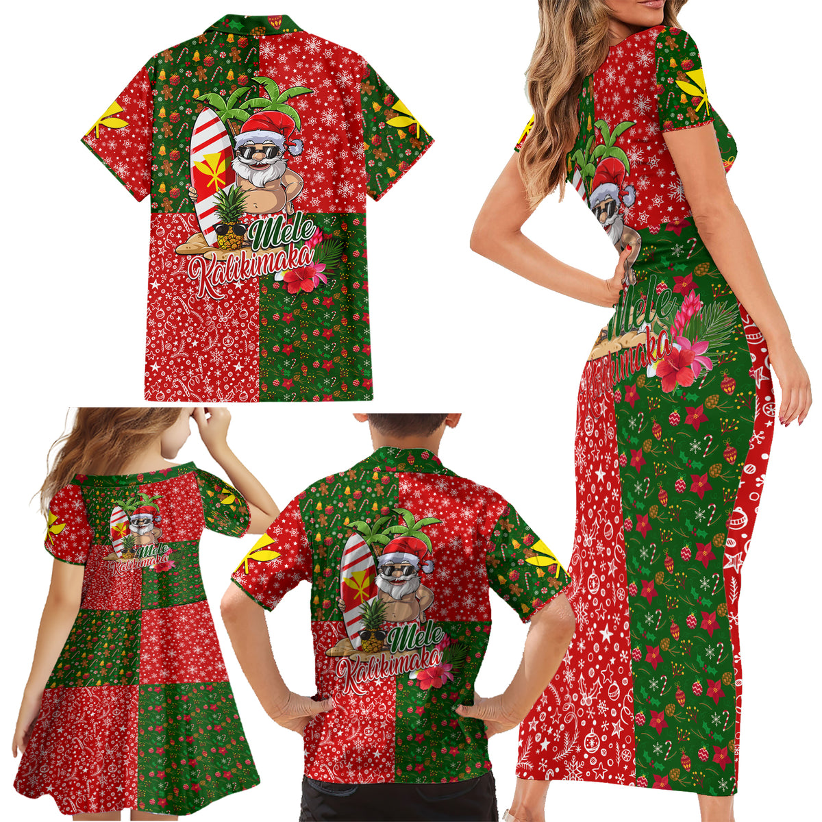 Hawaii Christmas Family Matching Short Sleeve Bodycon Dress and Hawaiian Shirt Mele Kalikimaka Kanaka Maoli - Wonder Print Shop