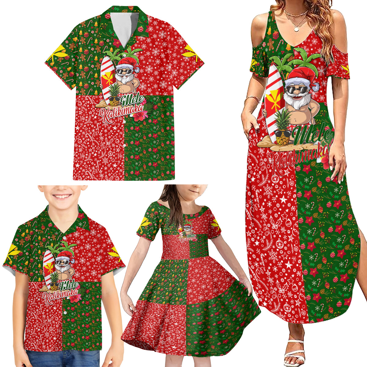 Hawaii Christmas Family Matching Summer Maxi Dress and Hawaiian Shirt Mele Kalikimaka Kanaka Maoli - Wonder Print Shop