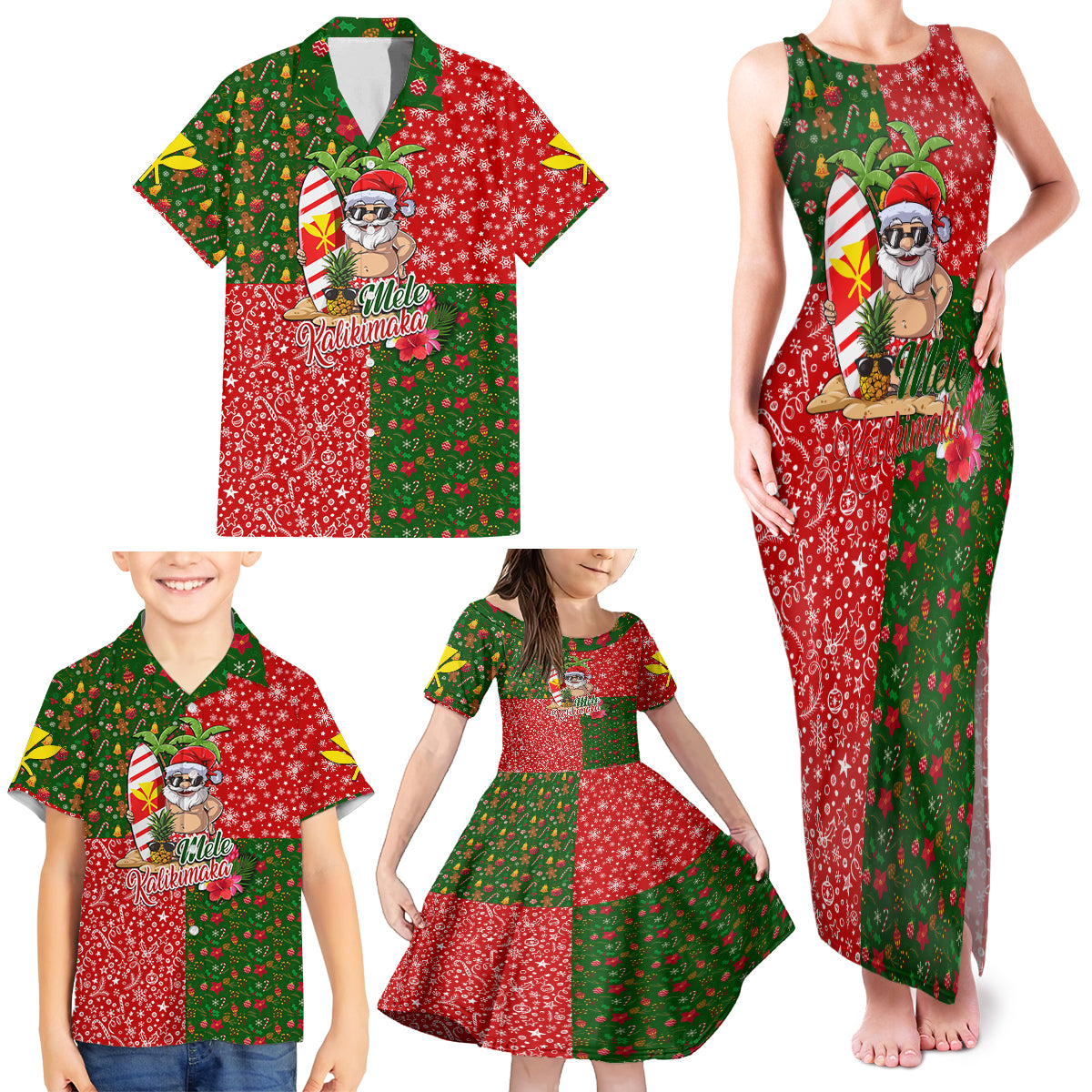 Hawaii Christmas Family Matching Tank Maxi Dress and Hawaiian Shirt Mele Kalikimaka Kanaka Maoli - Wonder Print Shop