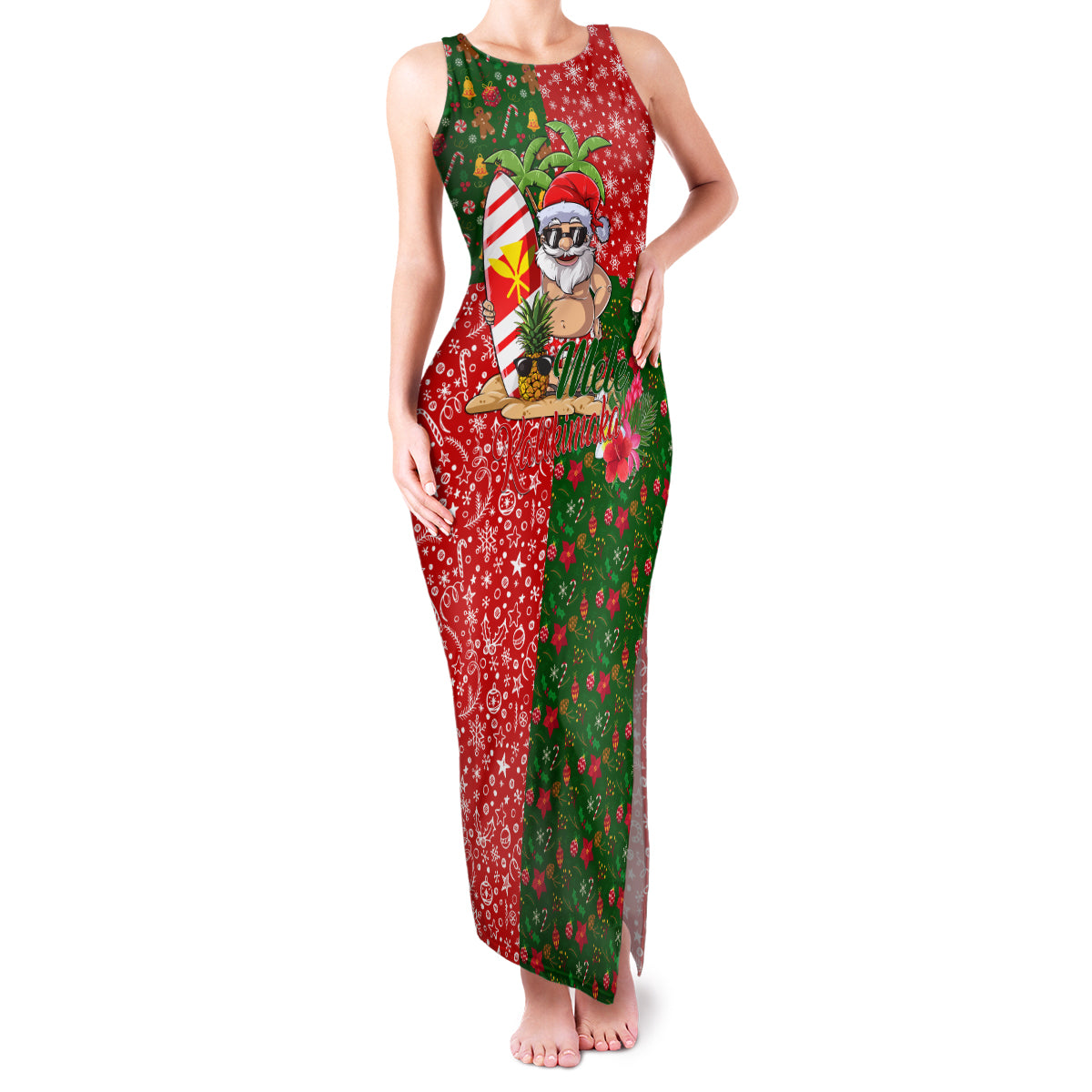 Hawaii Christmas Family Matching Tank Maxi Dress and Hawaiian Shirt Mele Kalikimaka Kanaka Maoli - Wonder Print Shop