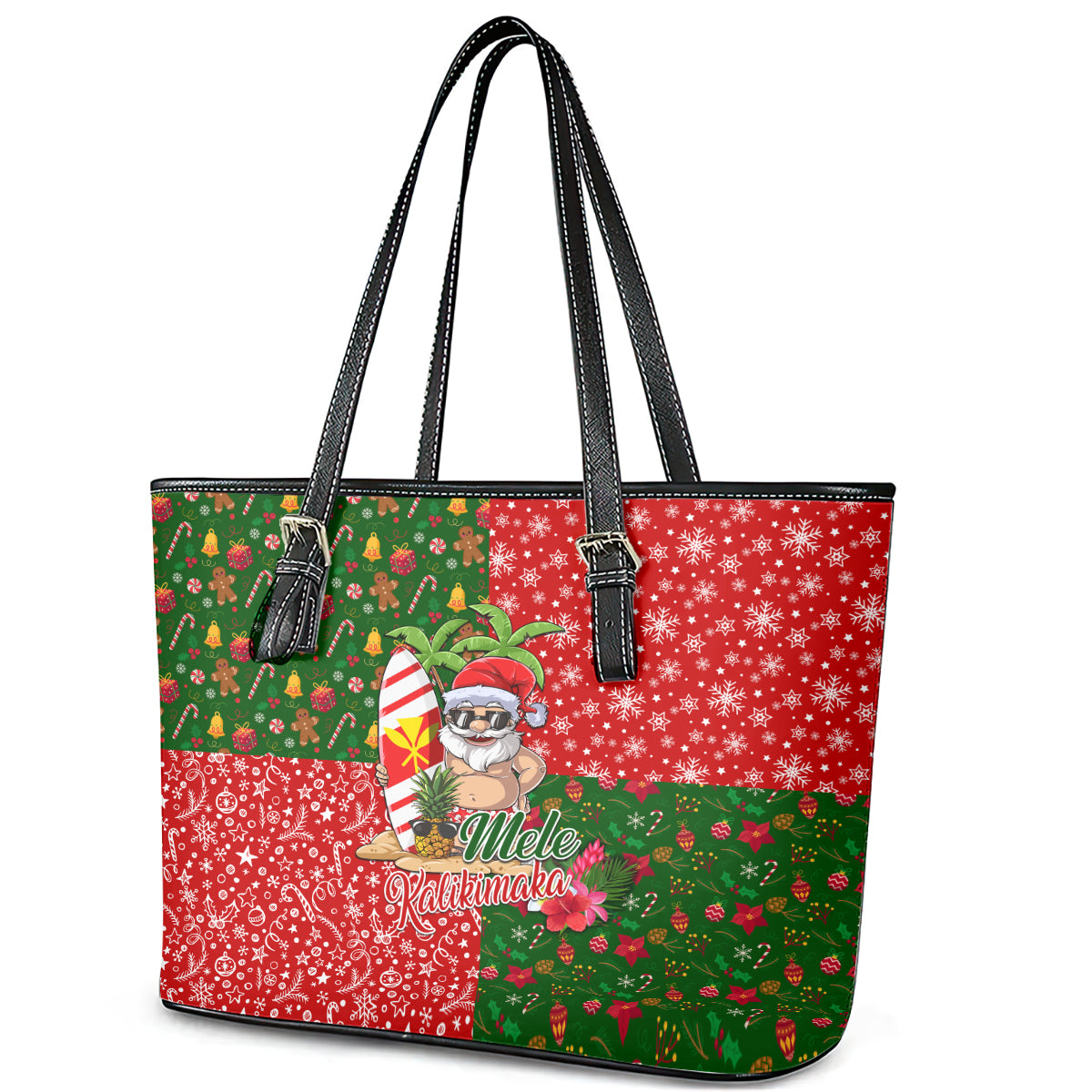 Hawaii Christmas Leather Tote Bag Mele Kalikimaka Kanaka Maoli - Wonder Print Shop