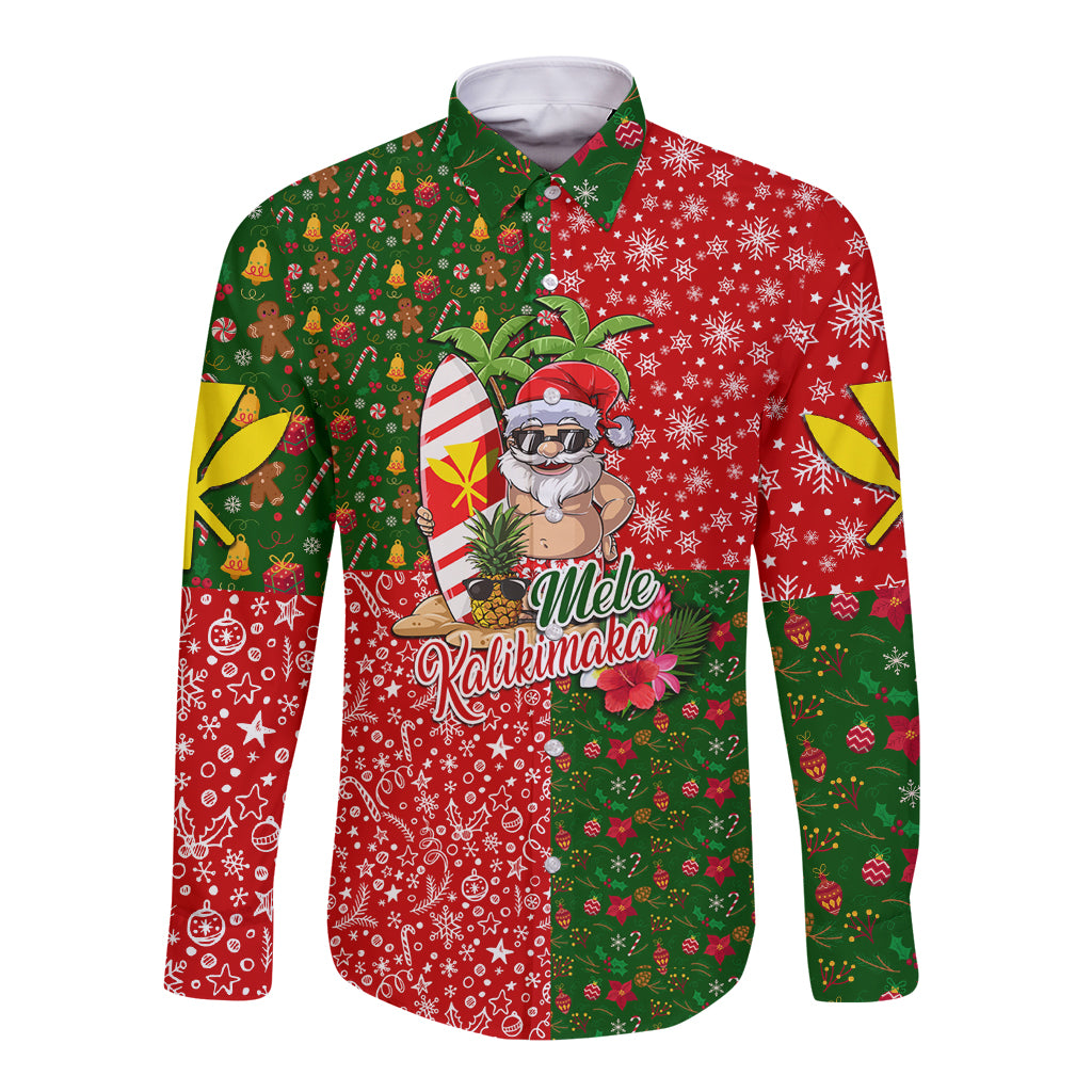 Hawaii Christmas Long Sleeve Button Shirt Mele Kalikimaka Kanaka Maoli - Wonder Print Shop