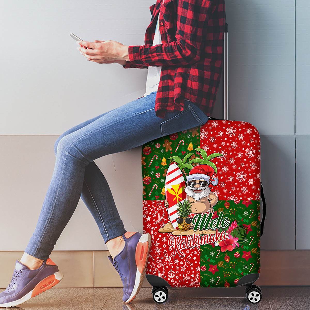 Hawaii Christmas Luggage Cover Mele Kalikimaka Kanaka Maoli - Wonder Print Shop