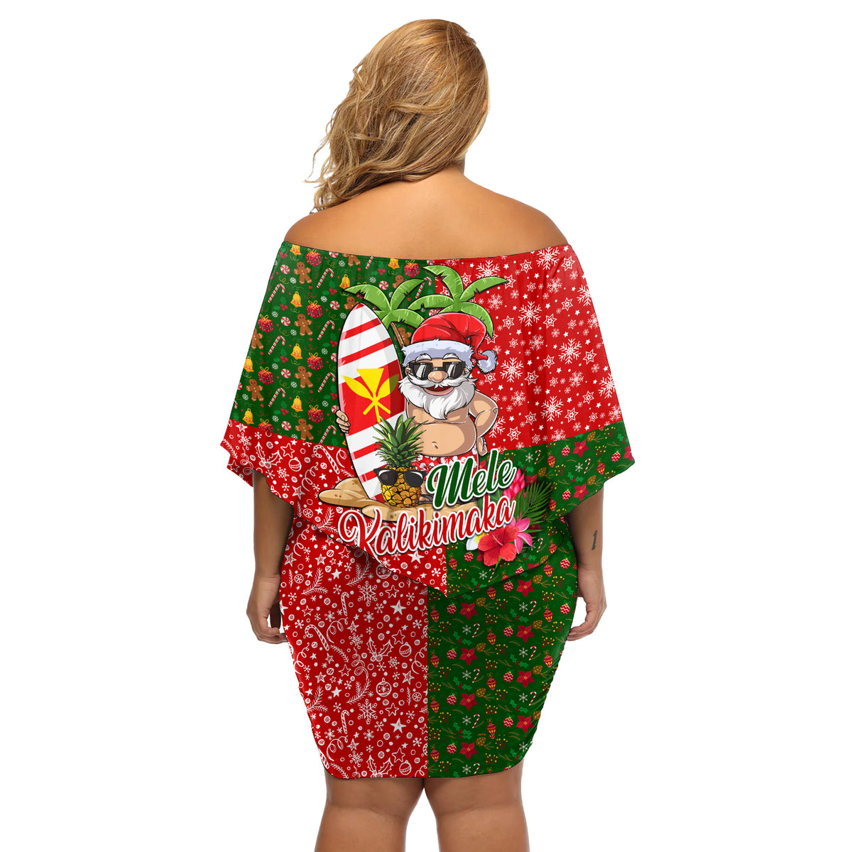Hawaii Christmas Off Shoulder Short Dress Mele Kalikimaka Kanaka Maoli - Wonder Print Shop