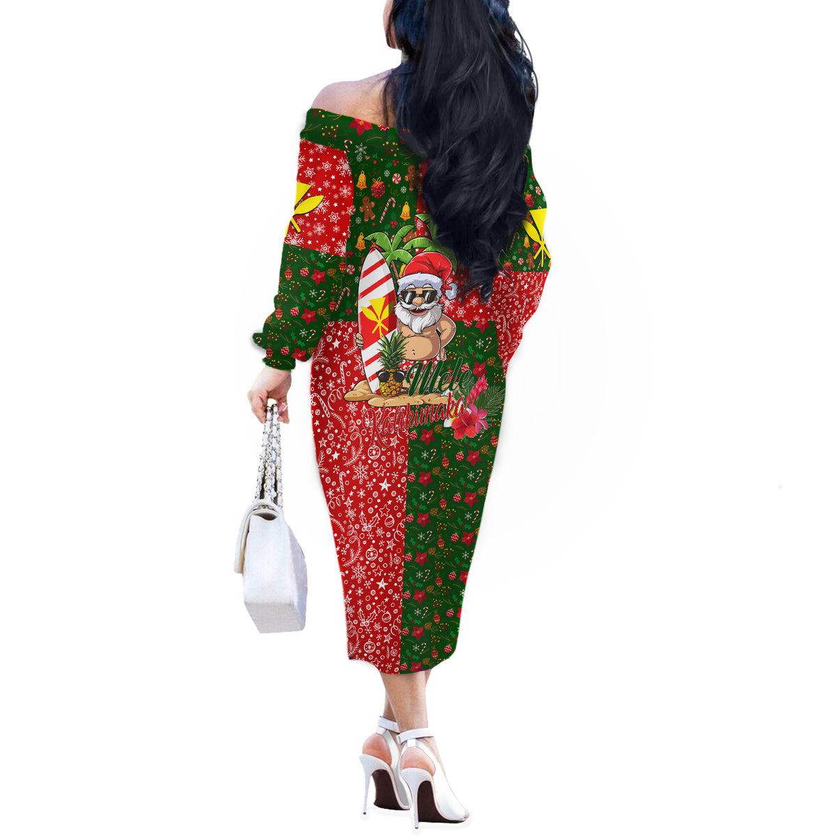 Hawaii Christmas Off The Shoulder Long Sleeve Dress Mele Kalikimaka Kanaka Maoli - Wonder Print Shop