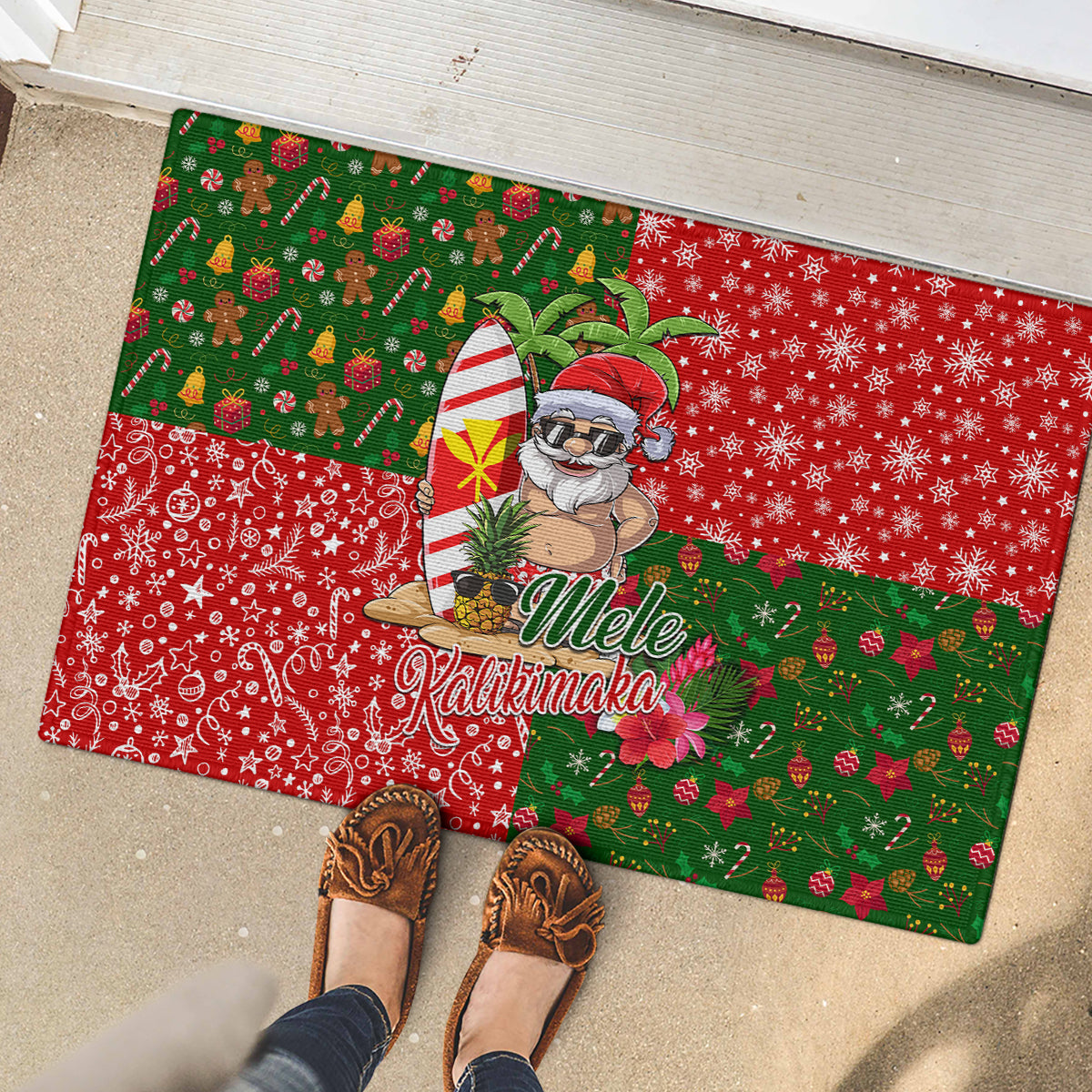 Hawaii Christmas Rubber Doormat Mele Kalikimaka Kanaka Maoli - Wonder Print Shop