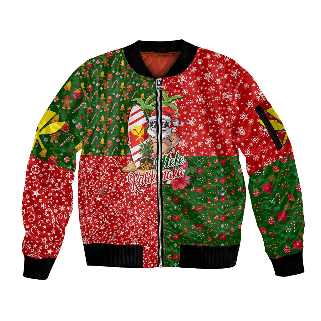 Hawaii Christmas Sleeve Zip Bomber Jacket Mele Kalikimaka Kanaka Maoli - Wonder Print Shop