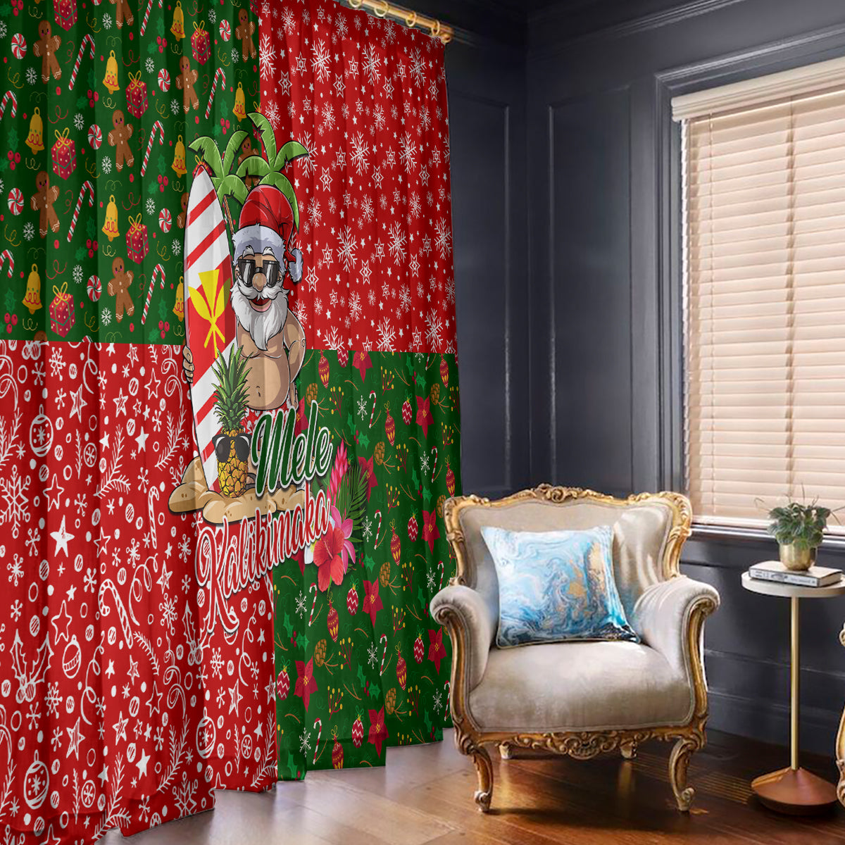Hawaii Christmas Window Curtain Mele Kalikimaka Kanaka Maoli - Wonder Print Shop