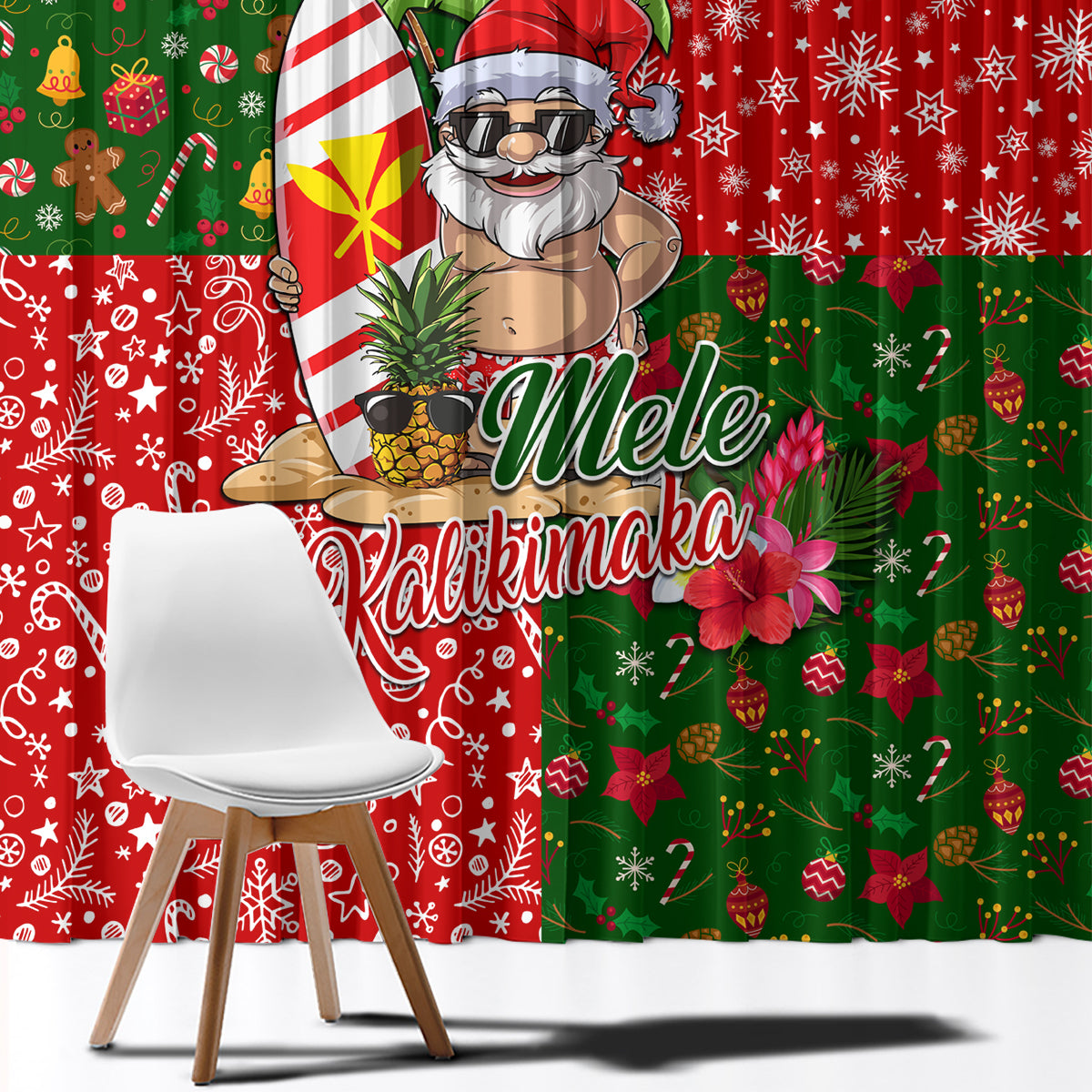 Hawaii Christmas Window Curtain Mele Kalikimaka Kanaka Maoli - Wonder Print Shop