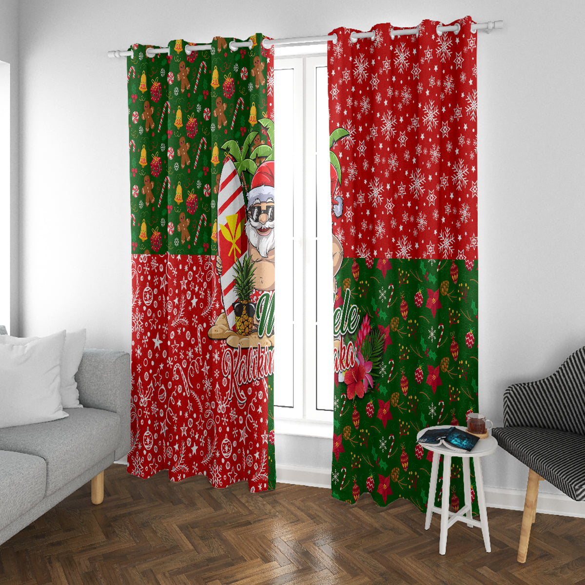 Hawaii Christmas Window Curtain Mele Kalikimaka Kanaka Maoli - Wonder Print Shop
