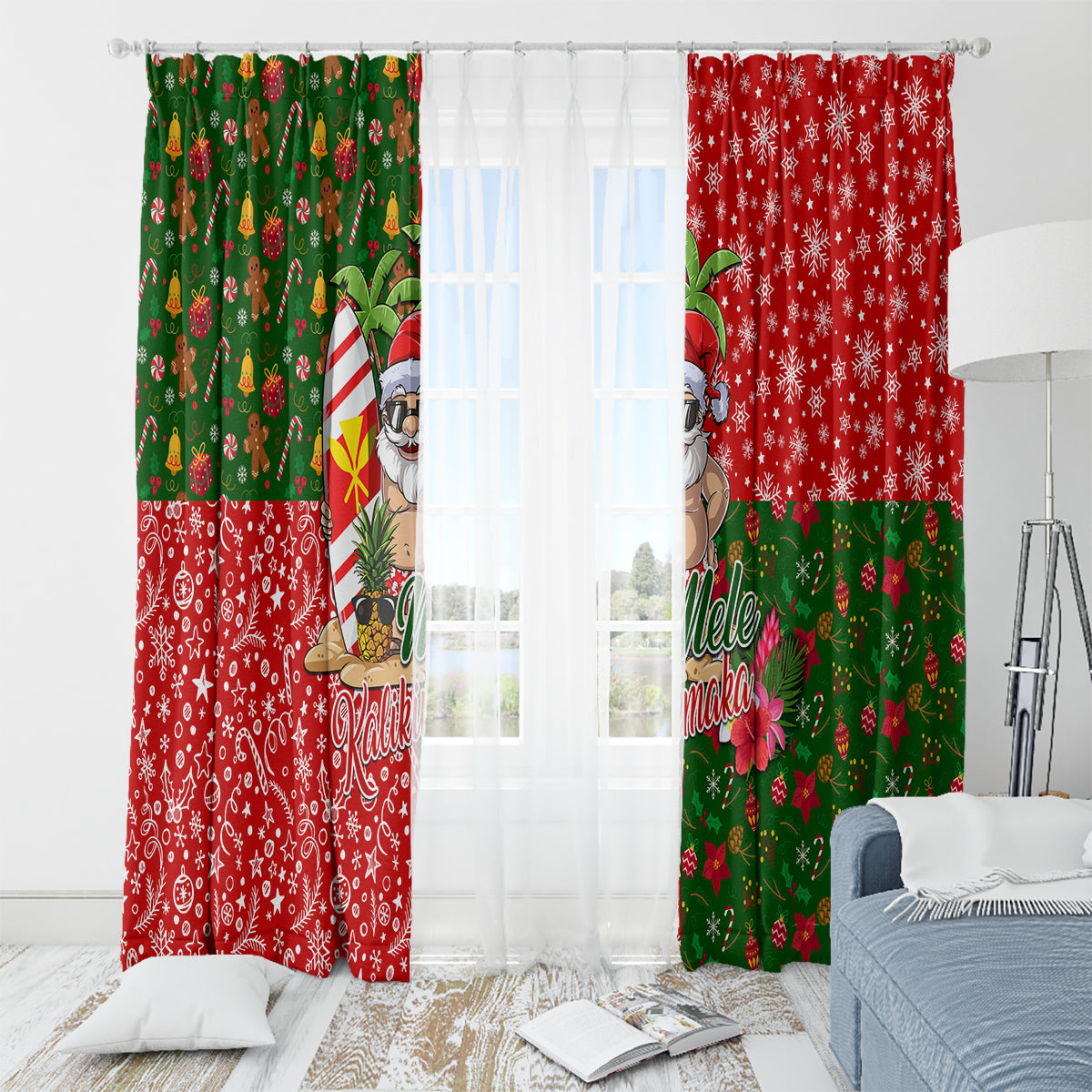 Hawaii Christmas Window Curtain Mele Kalikimaka Kanaka Maoli - Wonder Print Shop