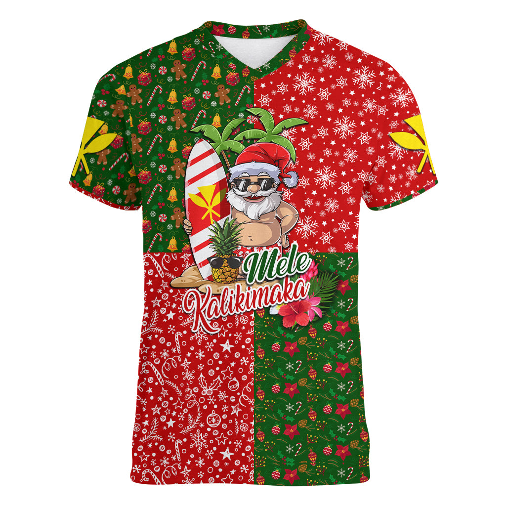 Hawaii Christmas Women V Neck T Shirt Mele Kalikimaka Kanaka Maoli - Wonder Print Shop