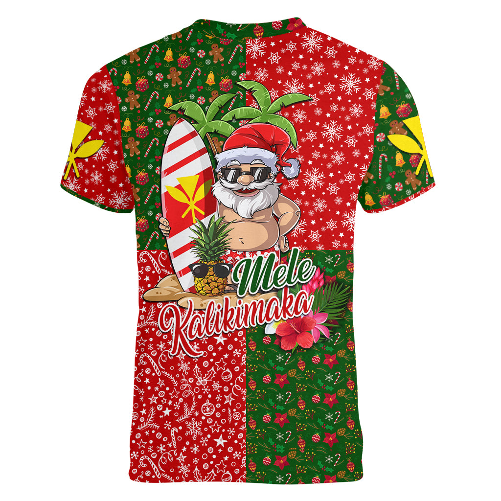Hawaii Christmas Women V Neck T Shirt Mele Kalikimaka Kanaka Maoli - Wonder Print Shop