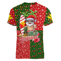 Hawaii Christmas Women V Neck T Shirt Mele Kalikimaka Kanaka Maoli - Wonder Print Shop