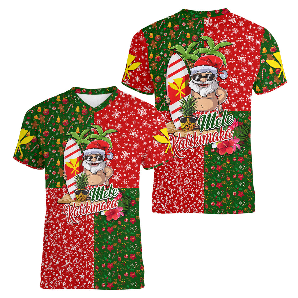 Hawaii Christmas Women V Neck T Shirt Mele Kalikimaka Kanaka Maoli - Wonder Print Shop