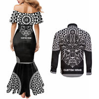 Geometric Head Lion Couples Matching Mermaid Dress and Long Sleeve Button Shirt