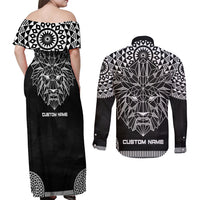Geometric Head Lion Couples Matching Off Shoulder Maxi Dress and Long Sleeve Button Shirt - Wonder Print Shop