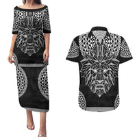 Geometric Head Lion Couples Matching Puletasi and Hawaiian Shirt - Wonder Print Shop