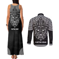 Geometric Head Lion Couples Matching Tank Maxi Dress and Long Sleeve Button Shirt - Wonder Print Shop
