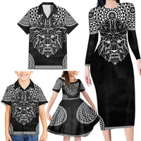 Geometric Head Lion Family Matching Long Sleeve Bodycon Dress and Hawaiian Shirt - Wonder Print Shop