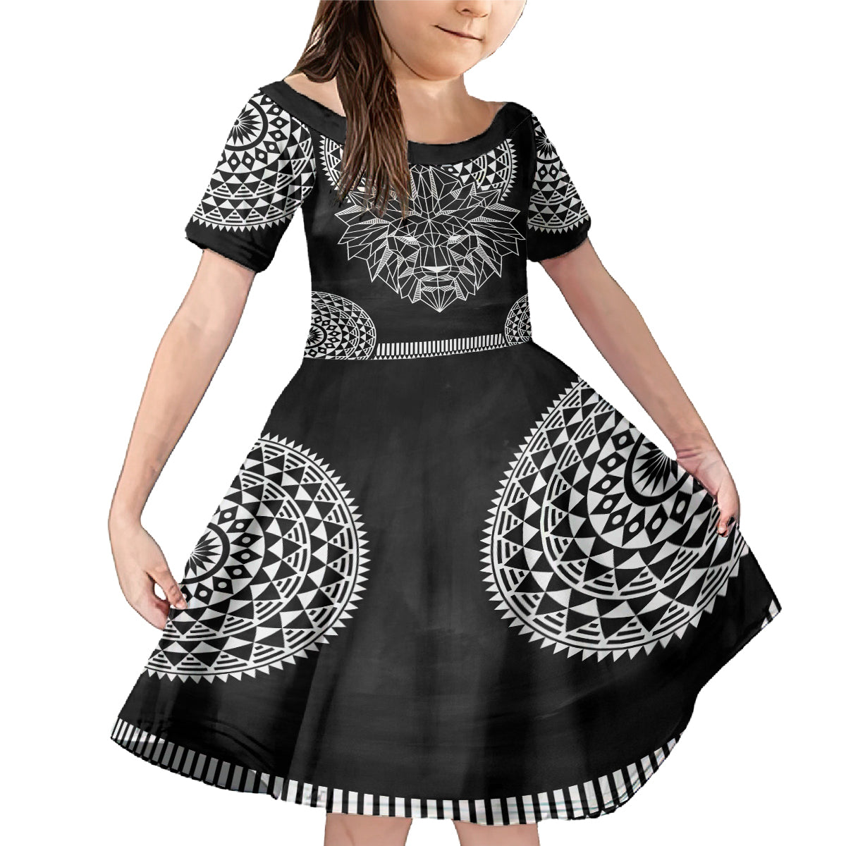 Geometric Head Lion Family Matching Mermaid Dress and Hawaiian Shirt - Wonder Print Shop