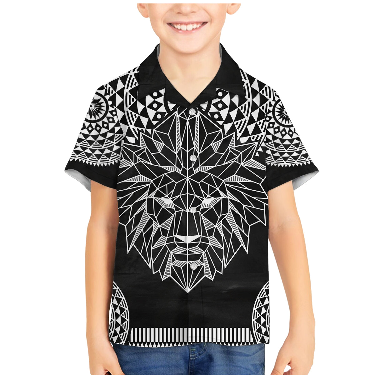 Geometric Head Lion Family Matching Mermaid Dress and Hawaiian Shirt - Wonder Print Shop