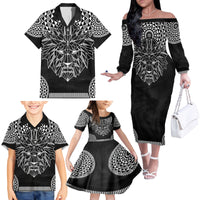 Geometric Head Lion Family Matching Off Shoulder Long Sleeve Dress and Hawaiian Shirt - Wonder Print Shop