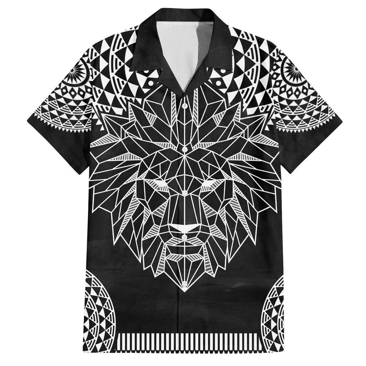 Geometric Head Lion Family Matching Off Shoulder Long Sleeve Dress and Hawaiian Shirt - Wonder Print Shop