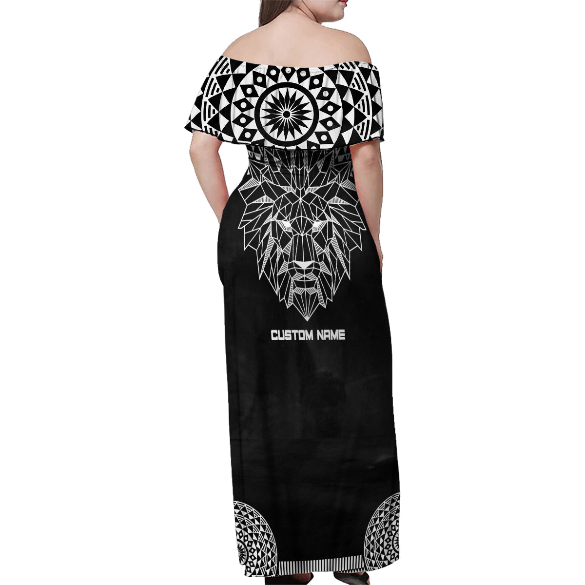 Geometric Head Lion Family Matching Off Shoulder Maxi Dress and Hawaiian Shirt - Wonder Print Shop