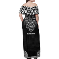 Geometric Head Lion Family Matching Off Shoulder Maxi Dress and Hawaiian Shirt - Wonder Print Shop