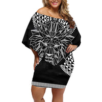 Geometric Head Lion Family Matching Off Shoulder Short Dress and Hawaiian Shirt - Wonder Print Shop