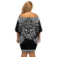 Geometric Head Lion Family Matching Off Shoulder Short Dress and Hawaiian Shirt - Wonder Print Shop