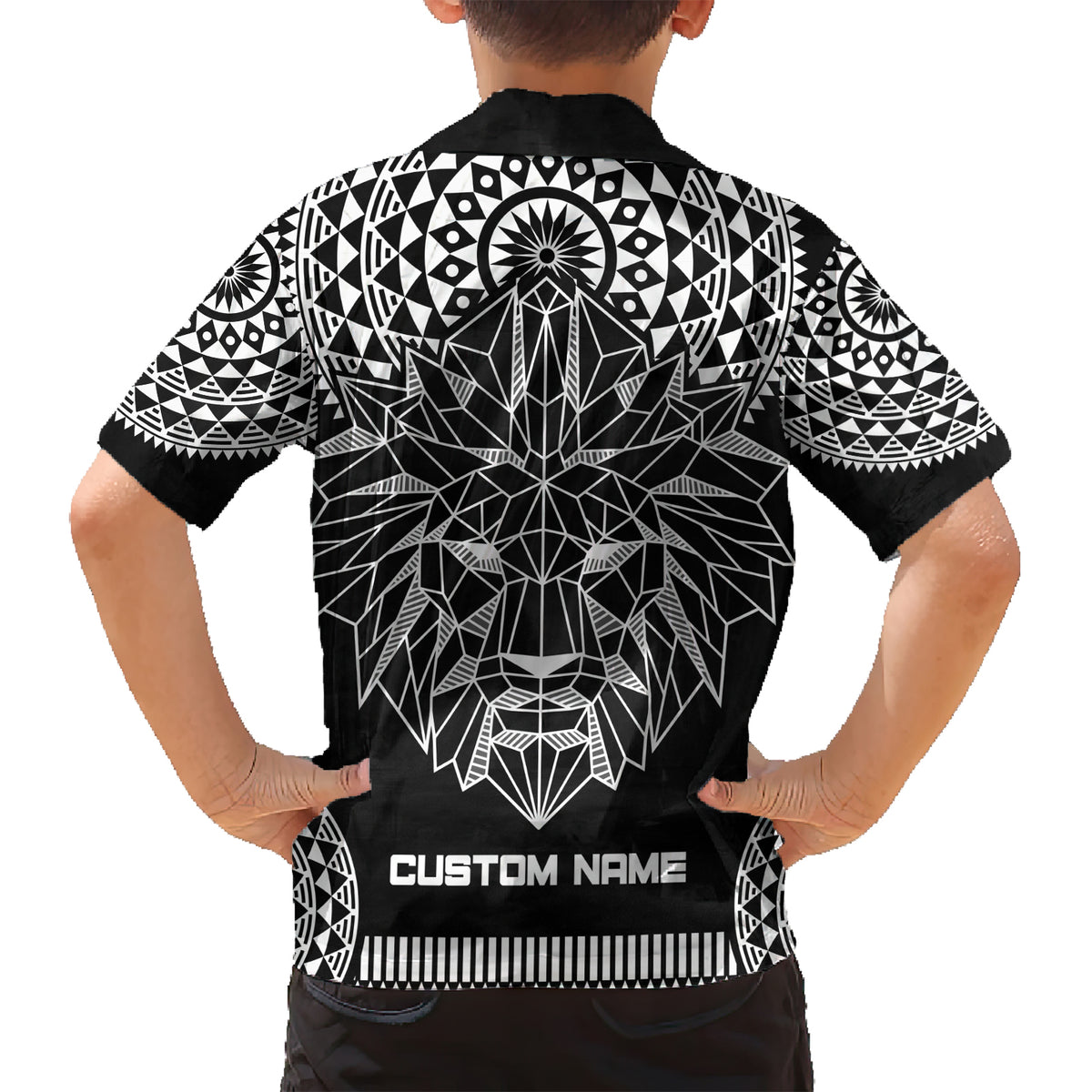 Geometric Head Lion Family Matching Short Sleeve Bodycon Dress and Hawaiian Shirt - Wonder Print Shop