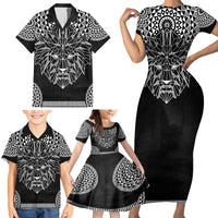 Geometric Head Lion Family Matching Short Sleeve Bodycon Dress and Hawaiian Shirt - Wonder Print Shop