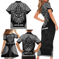 Geometric Head Lion Family Matching Short Sleeve Bodycon Dress and Hawaiian Shirt - Wonder Print Shop