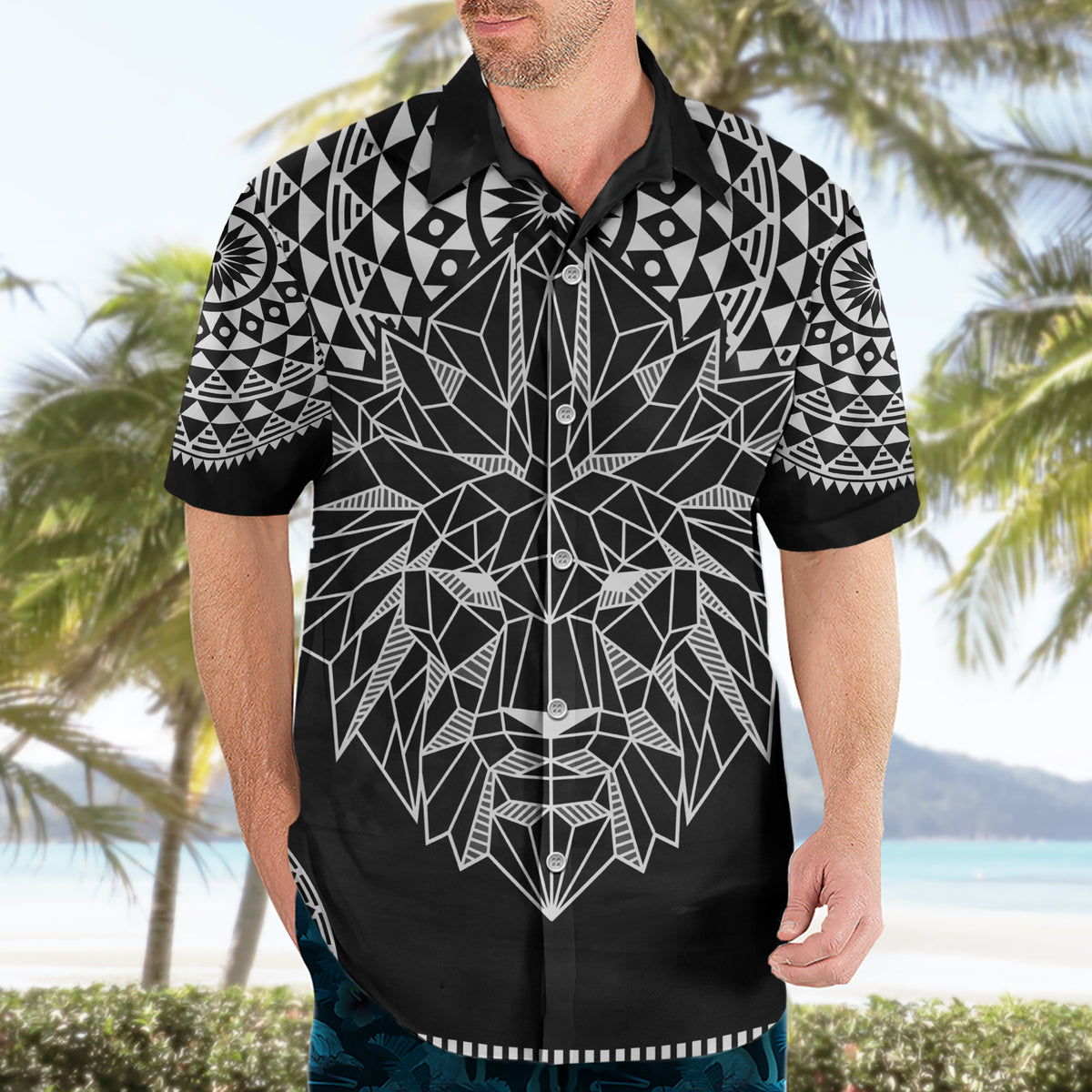 Geometric Head Lion Hawaiian Shirt - Wonder Print Shop