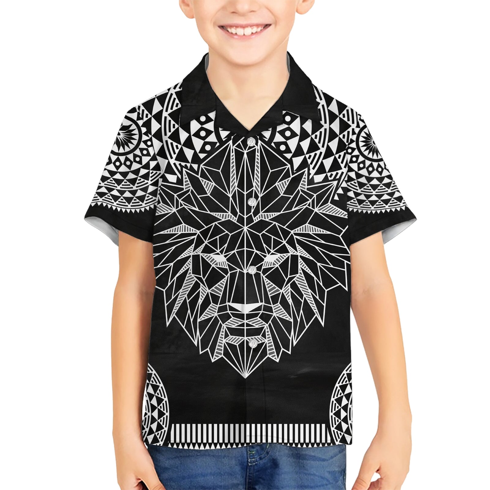 Geometric Head Lion Kid Hawaiian Shirt - Wonder Print Shop