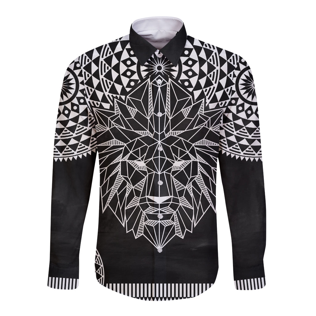 Geometric Head Lion Long Sleeve Button Shirt - Wonder Print Shop