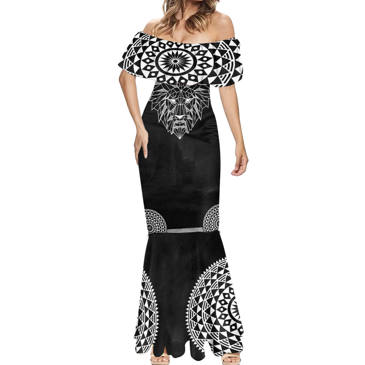 Geometric Head Lion Mermaid Dress - Wonder Print Shop