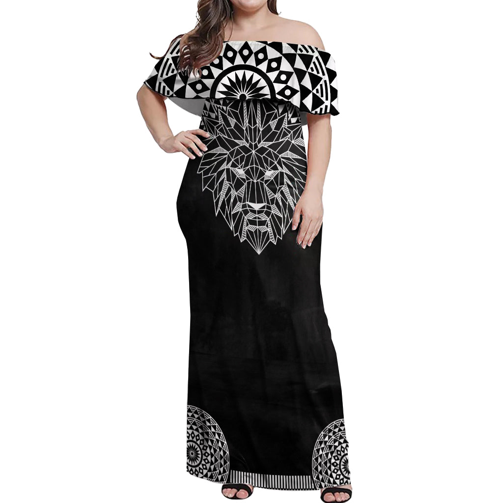Geometric Head Lion Off Shoulder Maxi Dress - Wonder Print Shop