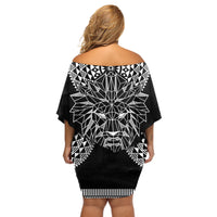 Geometric Head Lion Off Shoulder Short Dress - Wonder Print Shop