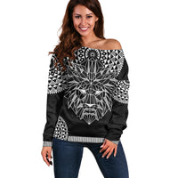 Geometric Head Lion Off Shoulder Sweater - Wonder Print Shop