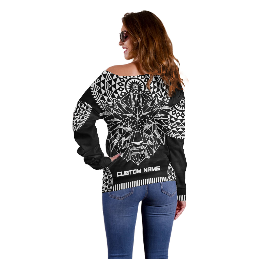 Geometric Head Lion Off Shoulder Sweater - Wonder Print Shop