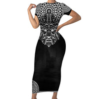 Geometric Head Lion Short Sleeve Bodycon Dress - Wonder Print Shop