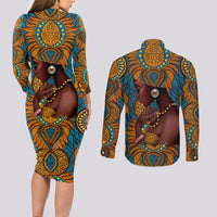 Personalized Black Girl Flora Couples Matching Long Sleeve Bodycon Dress and Long Sleeve Button Shirt African Women - Wonder Print Shop