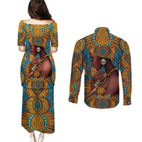 Personalized Black Girl Flora Couples Matching Puletasi and Long Sleeve Button Shirt African Women - Wonder Print Shop