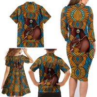 Personalized Black Girl Flora Family Matching Long Sleeve Bodycon Dress and Hawaiian Shirt African Women - Wonder Print Shop