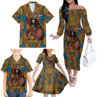 Personalized Black Girl Flora Family Matching Off Shoulder Long Sleeve Dress and Hawaiian Shirt African Women - Wonder Print Shop